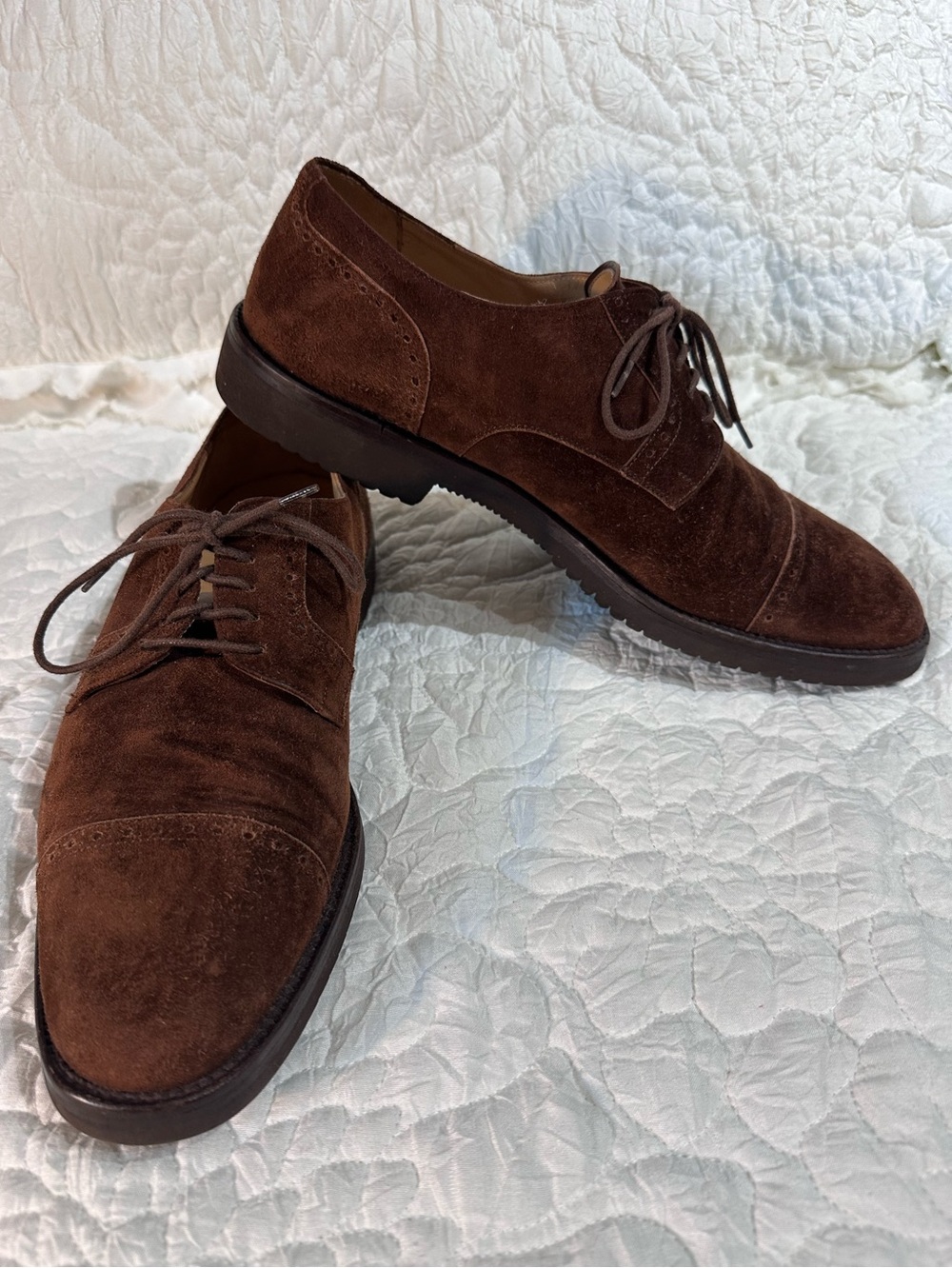 Johnston & Murphy Domani Italian Brown Suede Cap-Toe Oxford Dress Shoes Size 9